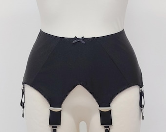 Black IRIS Garter Belt Wide Deep V Style Suspender Belt Size XS-3XL