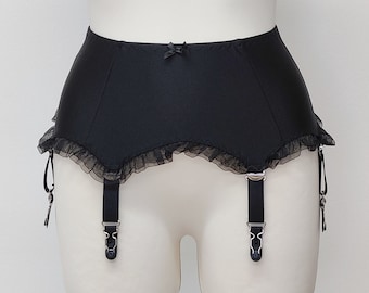 GIGI Garter Belt with frill trim in black, white, red, pink Retro Suspender Belt