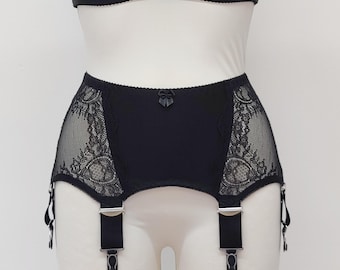 Black Lace LILIANE Retro Style Garter Belt size XS-3XL
