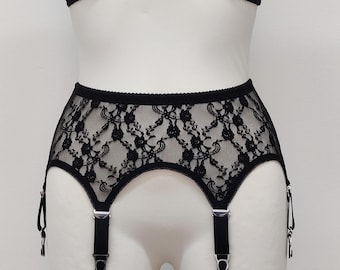 Black, White, Pink CLAIRE 6 Strap Garter Belt With Allover Lace - Etsy