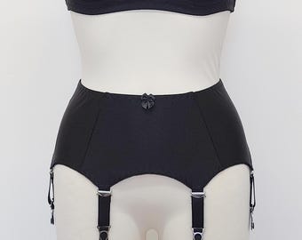 Black Classic GRETA Retro Garter Belt with 4-10 Straps Size XS-4XL