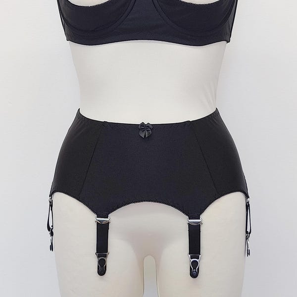 Schwarzes klassisches GRETA Retro Strumpfband mit 4-10 Straps Größe XS-4XL