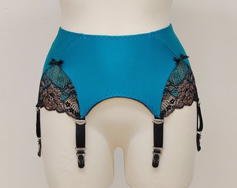 Teal and Black SCARLETT garter Belt