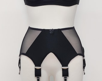 Wide Vintage Style GRACE Suspender Belt in Black or White, XS-3XL