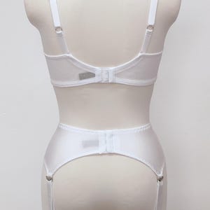 white quarter cup Gina bra, on the photo with matching 6 strap retro style Greta garter belt