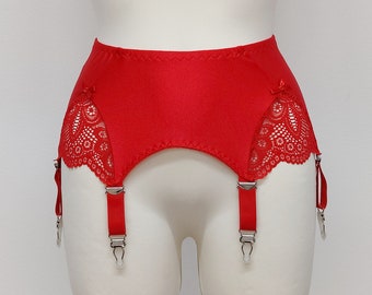 Red lace SCARLETT Garter Belt Wide Retro Suspenders size XS-2XL