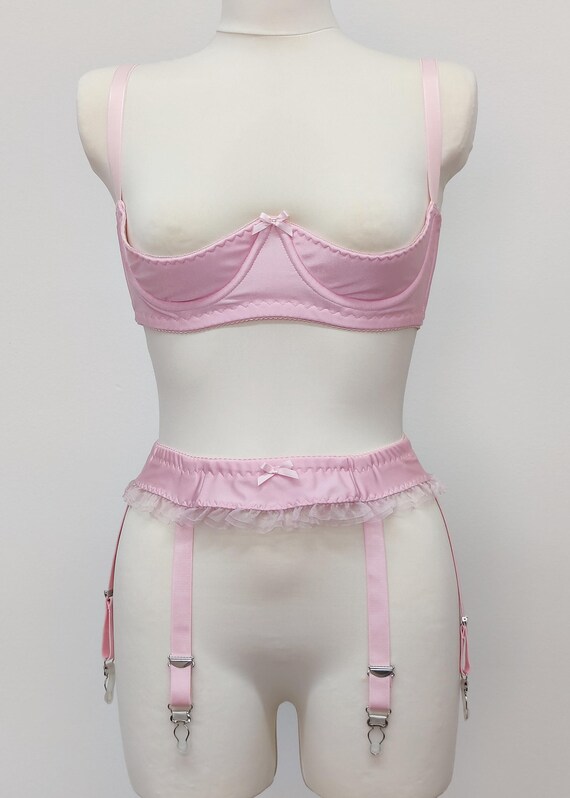 Narrow with Ruffle Trim SUMMER Garter Belt: 6-Strap Suspender - White, Red, Black, Pink