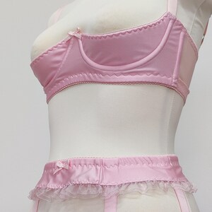 pink narrow 2 inch / 5 cm Summer garter belt with ruffle trim and 6 straps