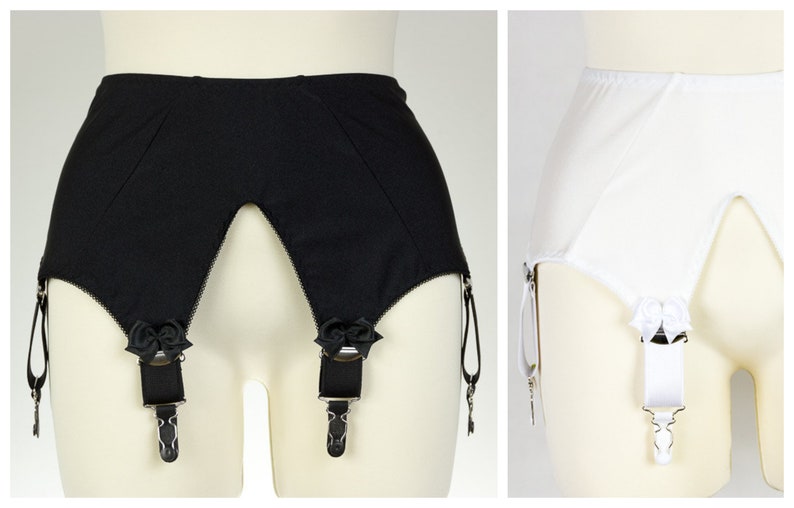 Black or White IRIS Garter Belt Wide Deep V Style Suspender Belt Size XS-3XL 