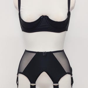 black quarter cup Gina bra, on the photo with matching wide Grace garter belt with 6 extra wide straps