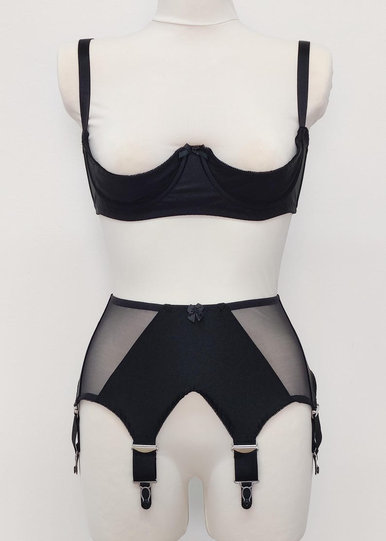black quarter cup Gina bra, on the photo with matching wide Grace garter belt with 6 extra wide straps