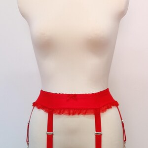 red narrow 2 inch / 5 cm Summer garter belt with ruffle trim and 6 straps