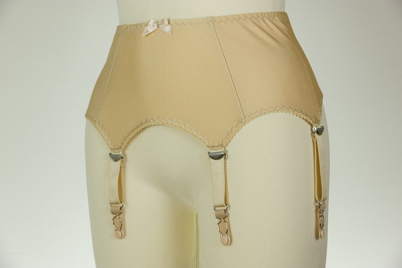 Beige GRETA Nude Retro Style Garter Belt 6 strap Suspender Belt Size XS-4XL