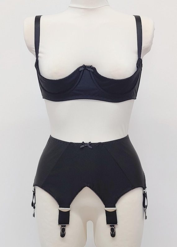 Black IRIS Garter Belt Wide Deep V Style Suspender Belt Size XS-3XL