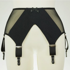 Black GRACE Semi Sheer V Style Garter Belt Wide Suspender Belt Size XS-3XL