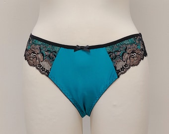 Teal and Black Lace ZIGI tanga panties knickers undies