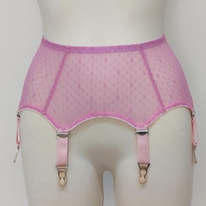 Pink Sheer LULA Garter belt, 6 strap Suspender Belt - Size XS-4XL