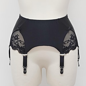Black lace SCARLETT Wide Retro Garter Belt 6 strap Suspender belt