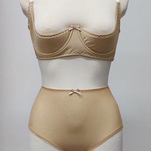 beige quarter cup Gina bra with matching sheer high waist Irma panties