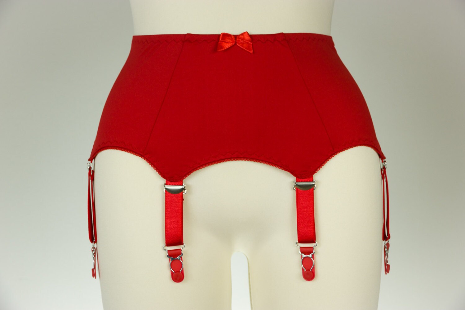 Red GRETA High waist Garter Belt 6 Strap Suspender Belt- Size XS-4XL.