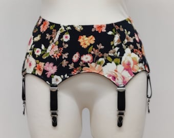 Floral VERONICA Garter Belt 6 Strap Suspender Belt- Size XS-2XL