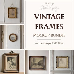 Bundle Frame Mockup | 20 vintage frame mockups | PSD Template With Smart Object For Wall Art | Castlecore and cottagecore