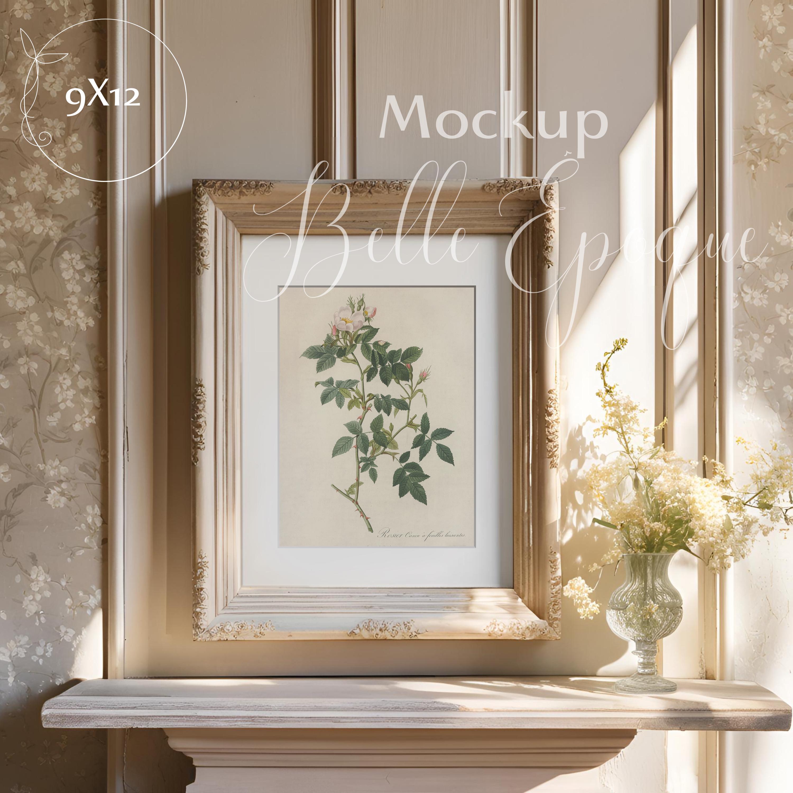 Vertical Frame Mockup | Wooden Frame On A Shelf With Flower Vase | PSD Template With Smart Object For Wall Art | Castlecore
