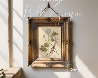 Vintage Brown Gold Frame Mockup: Sunny Window (PSD Template, Digital Download)