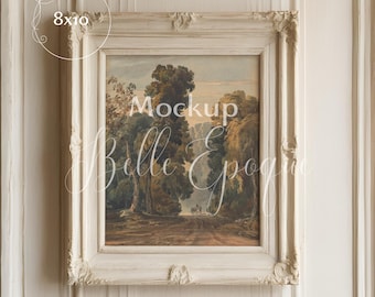 8x10 Vertical Frame Mockup | Vintage White Wooden Frame | PSD Template With Smart Object For Wall Art | Castlecore