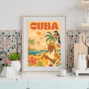 Cuba Travel Poster Printable Wall Art – Retro Havana Jazz, Classic Car & Tropical Cuba Decor | Vintage Style Digital Download