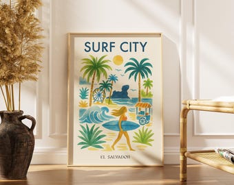 Surf City El Salvador Poster | Watercolor Beach Art (Digital Download)