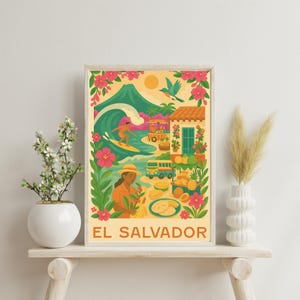 El Salvador Travel Poster | Vintage El Tunco Beach Wall Art | Pupusas & Volcano Print | Salvadoran Art | Digital Download | Salvi Art