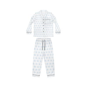 Chic Women's Satin Pajamas, Luxurious Sleepwear, Relaxation Set, Gifts for Her, Holiday Loungewear, Cozy Nightwear, snowflakes pajamas