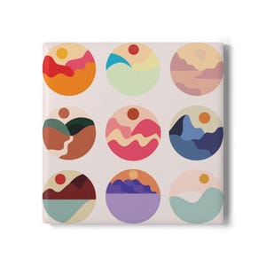 Colorful Abstract Landscape Ceramic Coaster - Bohemian Home Decor, Art Coasters for Coffee Table, Gift for Homeowners, Housewarming