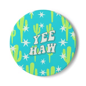 Lime Green and Blue Teal Yee Haw Ceramic Coaster, Fun Western Decor, Cactus Design, Summer Gatherings Decor, Housewarming Gift