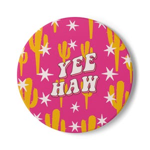 Fun Western Ceramic Coaster Set, Colorful YEE HAW Design, Cactus Theme, Perfect for Parties, Home Decor, Gifting, Vibrant Pink and Orange