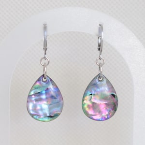 Boucles d'oreilles en coquillages d'ormeau véritable – Boucles d'oreilles en forme de larme d'ormeau irisé