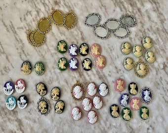 MAKE YOUR OWN - Large Cameo Necklace, Acrylic Cameo Charms, Silver or Gold Frame