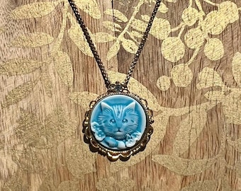 青と白の猫カメオネックレス - Etsy 日本