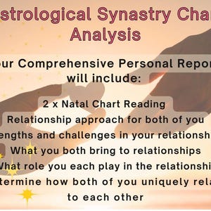 Lectura de relaciones por sinastría: Informe astrológico de compatibilidad amorosa (descarga digital) imagen 2