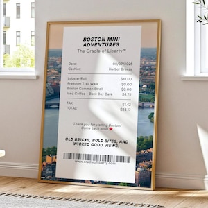 Modern Boston Receipt Printable Wall Art Trendy Boston MA Poster College Dorm Print Boston Apartment Wall Decor Digital Download