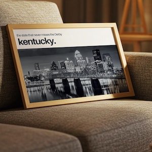 Modern Kentucky Wall Art Print Louisville Kentucky Skyline Black & White Poster Modern Kentucky State Printable Horizontal Print Download