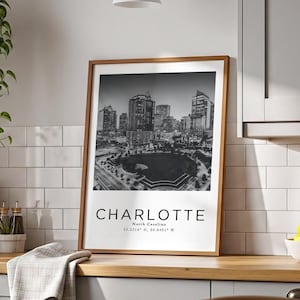 Modern Charlotte NC Printable Wall Art North Carolina Cityscape Decor Neutral Wall Decor Skyline Print Location Wall Art Digital Download