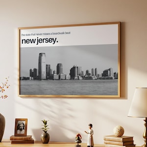 Modern New Jersey Wall Art Modern Black & White New Jersey Skyline Minimalist Jersey City Skyline Art Horizontal Print Digital Download