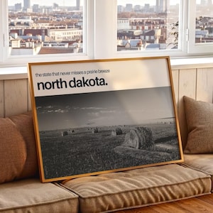 North Dakota Hay Field Print: Minimalist Prairie Travel Wall Art Landscape (Digital Download)