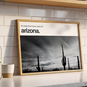 Minimalist Arizona Desert Printable Wall Art Modern Black & White Arizona Desert Landscape Poster Horizontal Print Digital Download