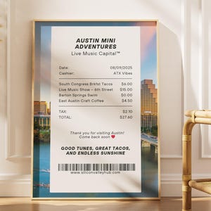 Modern Austin Receipt Printable Wall Art Trendy Austin TX Poster College Dorm Print Austin Texas Apartment Wall Decor Digital Download