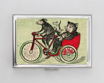Matchbox Cigarette Case OR Card Holder - Mouse and Cat, Funny Gift, Matchbox, Japanese Artwork, Cigarette Case, Business Card, ID Holder
