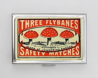 Mushrooms Matchbox Cigarette Case OR Card Holder - Vintage Safety Matches Artwork, Cigarette Case, Business Card, ID Holder