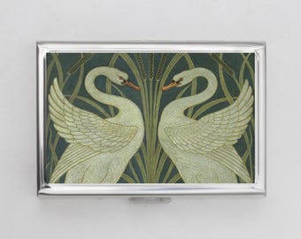 Zwanen sigarettenkoker OF kaarthouder - bloemdessin, bloemen, William Morris, zwaanprint, sigarettenkoker, visitekaartje, ID-houder